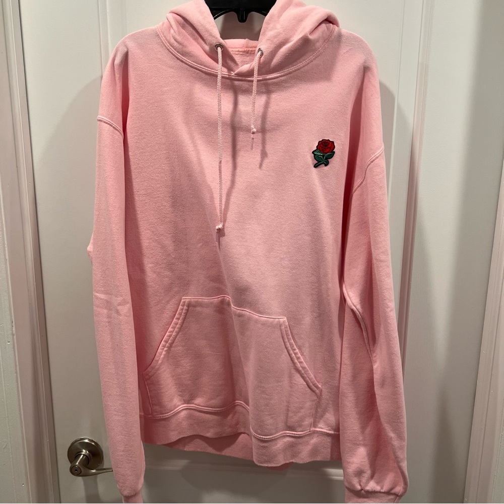 Pink Hoodie With Rose Embroidery